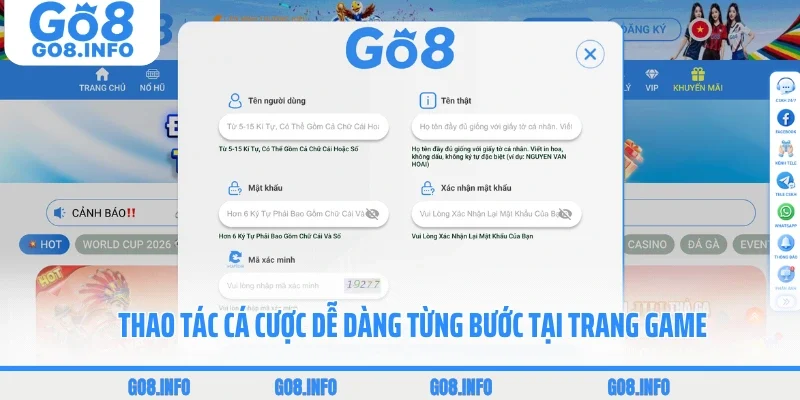 Thao tác cá cược dễ dàng từng bước tại trang game